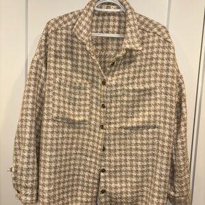 Brown and White Plaid Button-Up Jacket